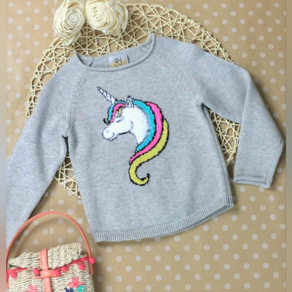 Sissymini Rainbow Unicorn Sweater Pullover. 3D-Unicorn Patchwork Sweater. 7/8